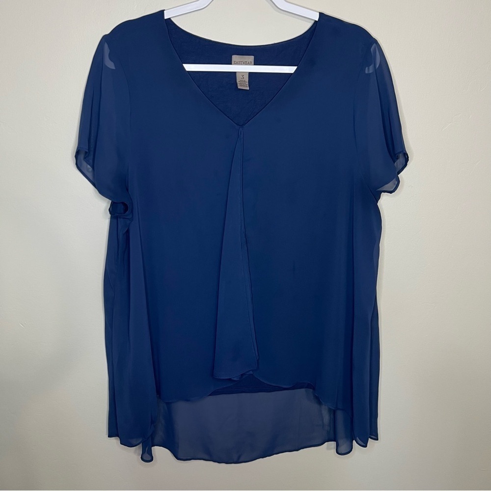 Easywear by Chico’s Navy Blue Hi Low Layered Top size 3